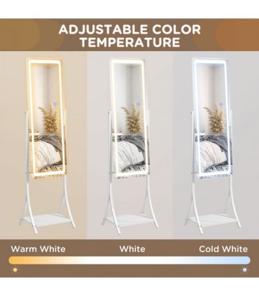LED Lighted Full Length Mirror White 42L x 37W x 155.5H cm Adjustable Brightness