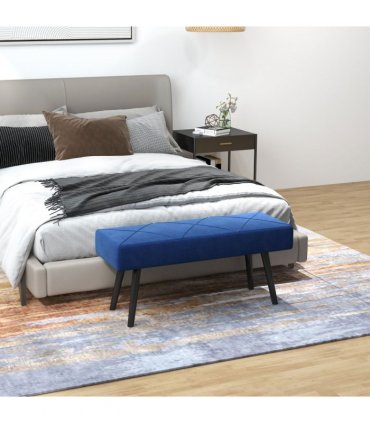 Bed-End Bench Blue Velvet Upholstery Steel Legs 100L x 36W x 45H cm Comfortable