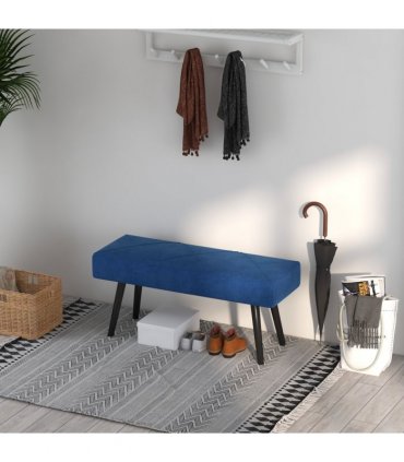 Bed-End Bench Blue Velvet Upholstery Steel Legs 100L x 36W x 45H cm Comfortable