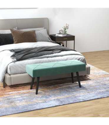 HOMCOM End of Bed Bench, Upholstered Hallway Bedroom with Steel Legs, Green