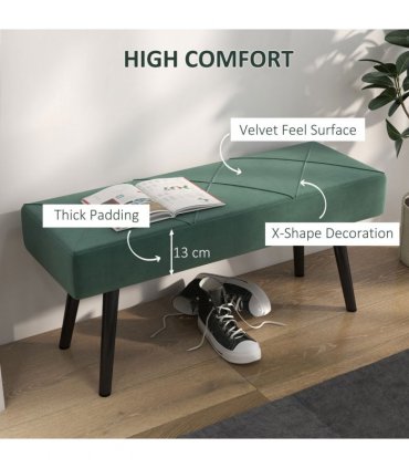 HOMCOM End of Bed Bench, Upholstered Hallway Bedroom with Steel Legs, Green