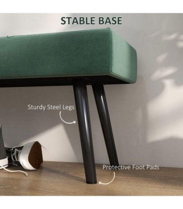 HOMCOM End of Bed Bench, Upholstered Hallway Bedroom with Steel Legs, Green