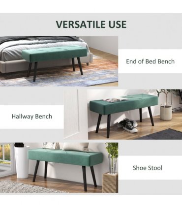HOMCOM End of Bed Bench, Upholstered Hallway Bedroom with Steel Legs, Green