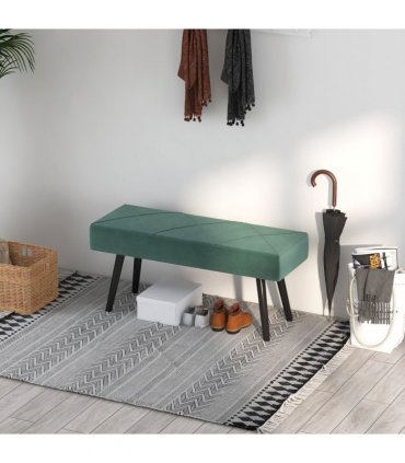 HOMCOM End of Bed Bench, Upholstered Hallway Bedroom with Steel Legs, Green