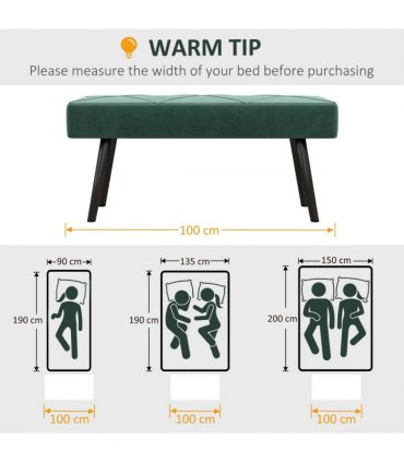 HOMCOM End of Bed Bench, Upholstered Hallway Bedroom with Steel Legs, Green