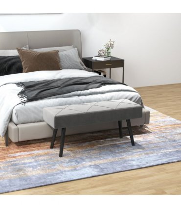 HOMCOM End of Bed Bench, Upholstered Hallway Bedroom with Steel Legs, Grey