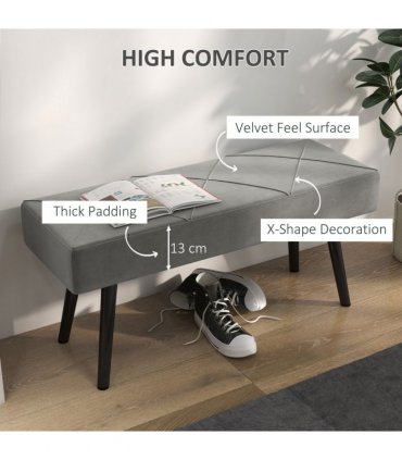 HOMCOM End of Bed Bench, Upholstered Hallway Bedroom with Steel Legs, Grey