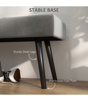 HOMCOM End of Bed Bench, Upholstered Hallway Bedroom with Steel Legs, Grey