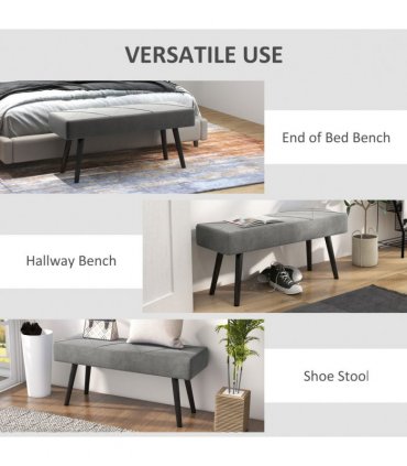 HOMCOM End of Bed Bench, Upholstered Hallway Bedroom with Steel Legs, Grey