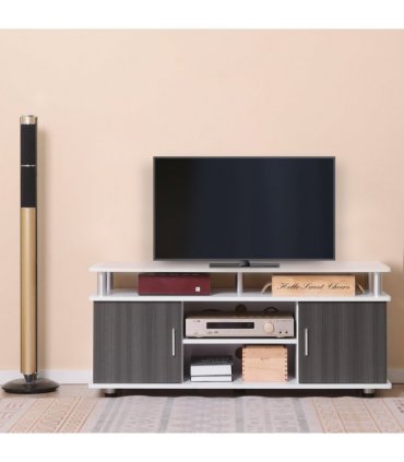 HOMCOM TV Cabinet Stand Entertainment Center Media Console Storage Grey, White