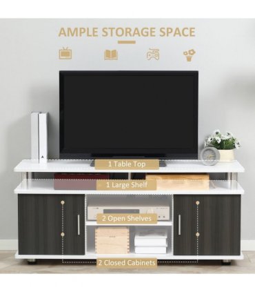 HOMCOM TV Cabinet Stand Entertainment Center Media Console Storage Grey, White