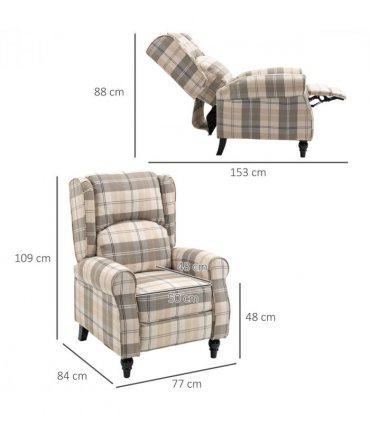 HOMCOM Recliner Chair for Living Room Wingback Chair with Padded Armrest Khaki