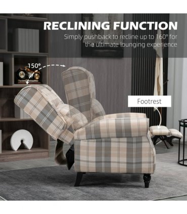 HOMCOM Recliner Chair for Living Room Wingback Chair with Padded Armrest Khaki