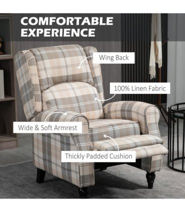 HOMCOM Recliner Chair for Living Room Wingback Chair with Padded Armrest Khaki