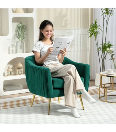 Fabric Single Sofa Arm Chair Upholstered Flocking Wood Leg Living Room Furniture