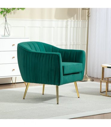 Fabric Single Sofa Arm Chair Upholstered Flocking Wood Leg Living Room Furniture