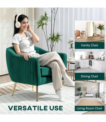 Fabric Single Sofa Arm Chair Upholstered Flocking Wood Leg Living Room Furniture