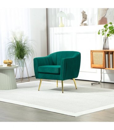 Fabric Single Sofa Arm Chair Upholstered Flocking Wood Leg Living Room Furniture