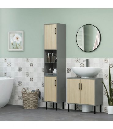 Bathroom Sink Cabinet Natural Wood Finish 60L x 30W x 60H cm Particle Board
