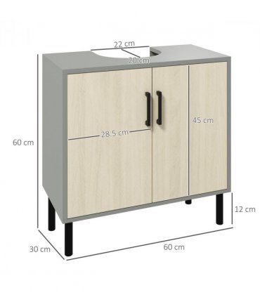 Bathroom Sink Cabinet Natural Wood Finish 60L x 30W x 60H cm Particle Board