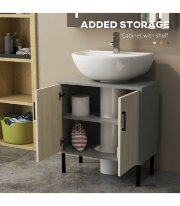 Bathroom Sink Cabinet Natural Wood Finish 60L x 30W x 60H cm Particle Board