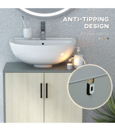 Bathroom Sink Cabinet Natural Wood Finish 60L x 30W x 60H cm Particle Board