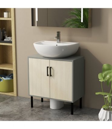 Bathroom Sink Cabinet Natural Wood Finish 60L x 30W x 60H cm Particle Board