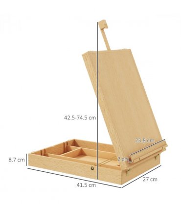Table Easel Natural Wood Finish 27L x 41.5W x 74.5H cm Adjustable Sketch Board