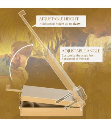 Table Easel Natural Wood Finish 27L x 41.5W x 74.5H cm Adjustable Sketch Board