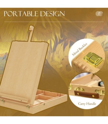 Table Easel Natural Wood Finish 27L x 41.5W x 74.5H cm Adjustable Sketch Board
