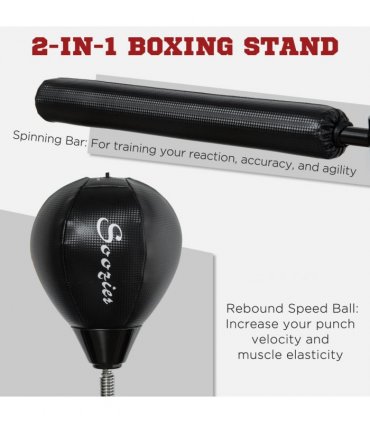 SPORTNOW Adjustable Speed Bag, Boxing Bag with Stand, Reflex Bar, Black