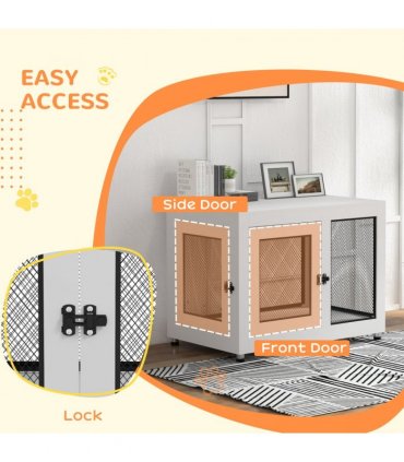 Dog Kennel Furniture End Table w/ Two Doors, Soft Cushion for Large, Medium Dogs