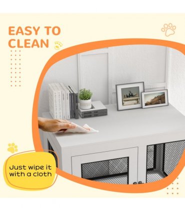 Dog Kennel Furniture End Table w/ Two Doors, Soft Cushion for Large, Medium Dogs