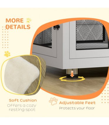 Dog Kennel Furniture End Table w/ Two Doors, Soft Cushion for Large, Medium Dogs