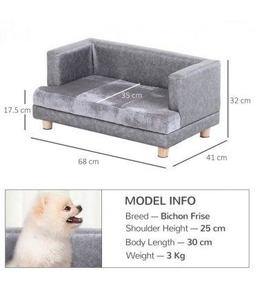 Dog Sofa Bed Kitten Couch Lounge for Small-Sized Dogs, Soft Padded - Grey
