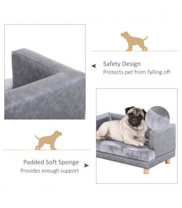 Dog Sofa Bed Kitten Couch Lounge for Small-Sized Dogs, Soft Padded - Grey