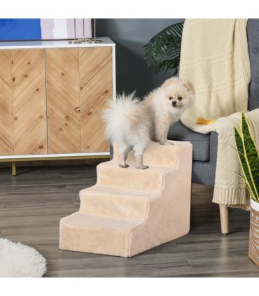 Portable Dog Stairs with Washable Plush Cover, for High Bed Sofa - Beige