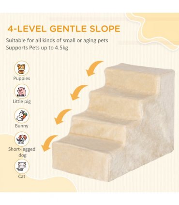 Portable Dog Stairs with Washable Plush Cover, for High Bed Sofa - Beige