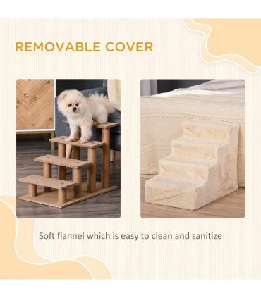 Portable Dog Stairs with Washable Plush Cover, for High Bed Sofa - Beige