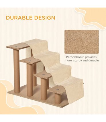 Portable Dog Stairs with Washable Plush Cover, for High Bed Sofa - Beige