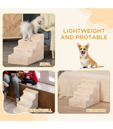Portable Dog Stairs with Washable Plush Cover, for High Bed Sofa - Beige