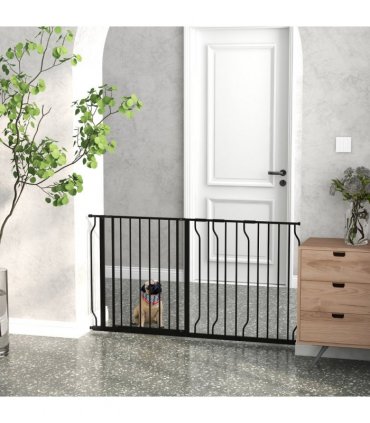 Pet Safety Gate Dog Barrier W/ Door Pressure Fit for Doorways, 75-145W cm, Black