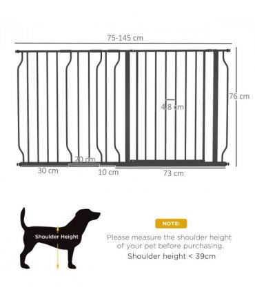 Pet Safety Gate Dog Barrier W/ Door Pressure Fit for Doorways, 75-145W cm, Black