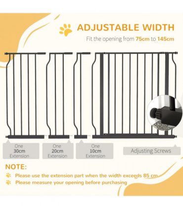 Pet Safety Gate Dog Barrier W/ Door Pressure Fit for Doorways, 75-145W cm, Black