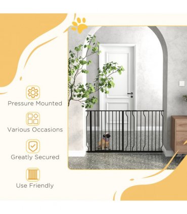 Pet Safety Gate Dog Barrier W/ Door Pressure Fit for Doorways, 75-145W cm, Black