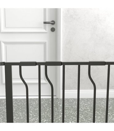 Pet Safety Gate Dog Barrier W/ Door Pressure Fit for Doorways, 75-145W cm, Black