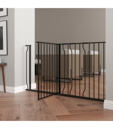 Pet Safety Gate Dog Barrier W/ Door Pressure Fit for Doorways, 75-145W cm, Black