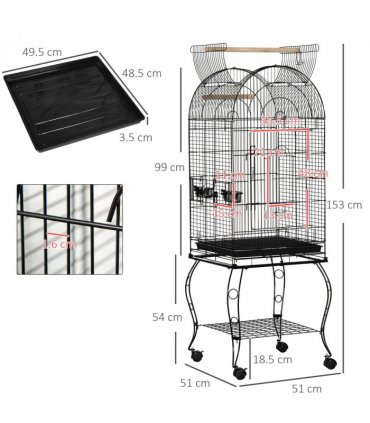 Large Bird Cage, Pet Aviary Parrot Macaw Cockatiel Finch Feeding Stand w/ Perch