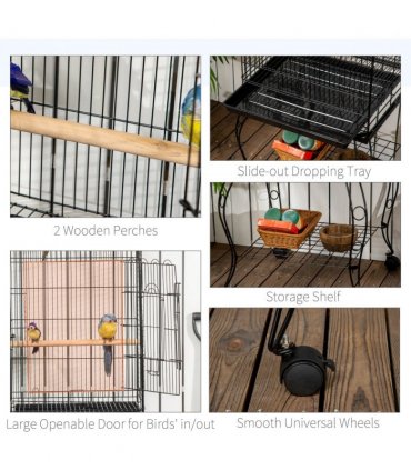 Large Bird Cage, Pet Aviary Parrot Macaw Cockatiel Finch Feeding Stand w/ Perch