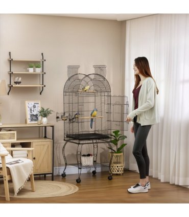 Large Bird Cage, Pet Aviary Parrot Macaw Cockatiel Finch Feeding Stand w/ Perch